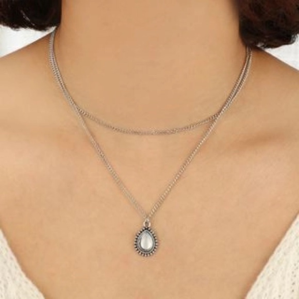 Delicate Silver Teardrop With White Pendant Necklace